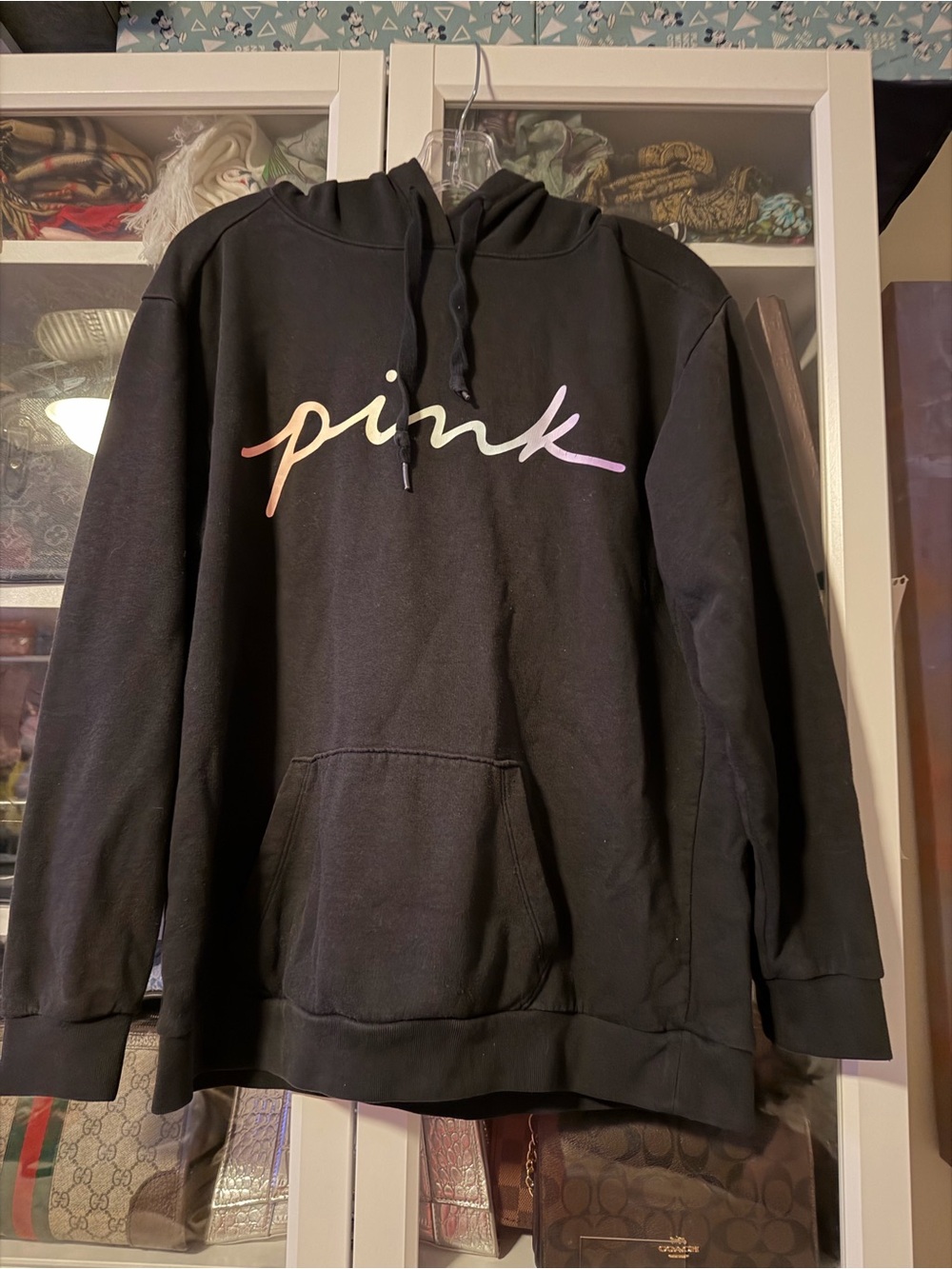 PINK Victoria’s Secret Black Pullover Hoodie Medium